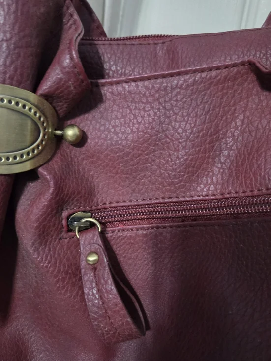 Versona Burgundy Faux Leather Satchel Bag - Picture 2 of 6